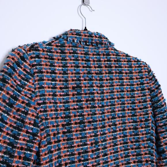 ZARA Tweed Textured Fitted Blazer Multicolor Frayed Trim Gold Button Women's XS - Picture 13 of 14